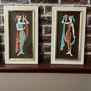 Turner 50s 60s Wall Art Decor set Greek goddess with Orange and Aqua Accents